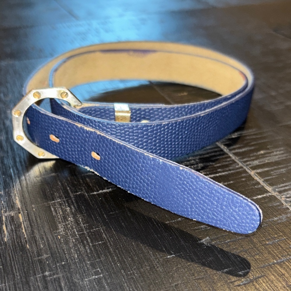 Vintage Navy Blue Textured Belt Silver Buckle Small